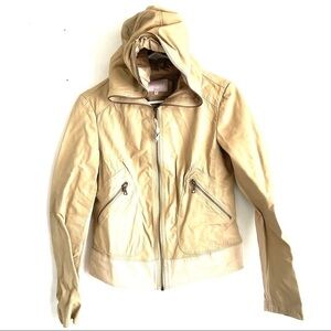 Laundry Women's Hooded Leather Jacket With Knit Combo